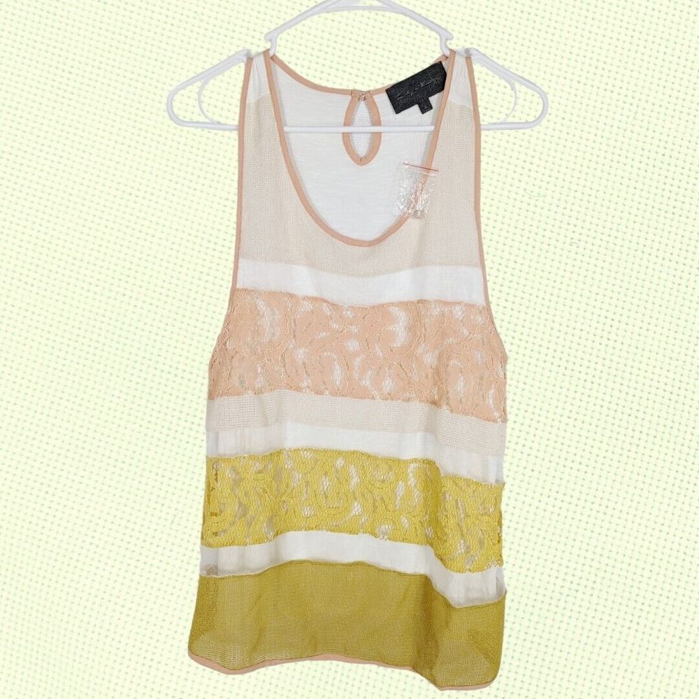 Anthropologie‎ SUNDAY IN BROOKLYN TANK TOP L LACE Stripe COLORBLOCK Summer
